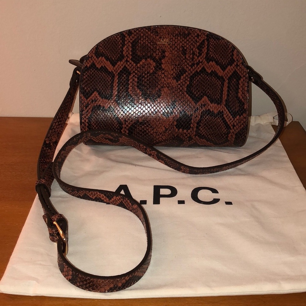 A.P.C. Demi Lune Shoulder Bag in Snake Brique